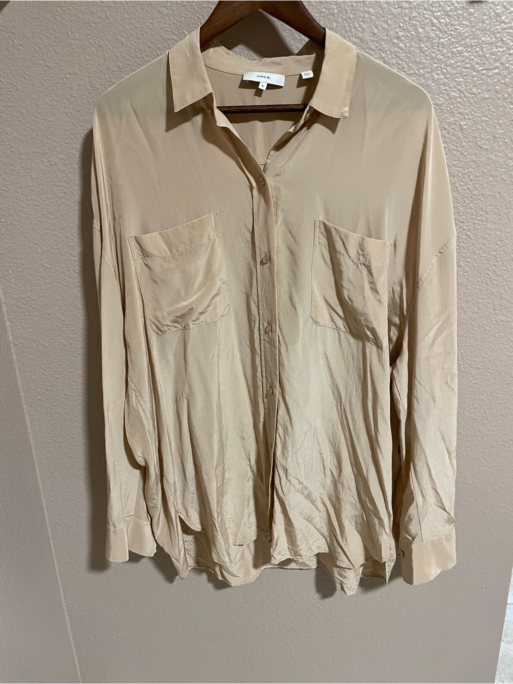 Vince women’s Beige Silk Button-Up Shirt